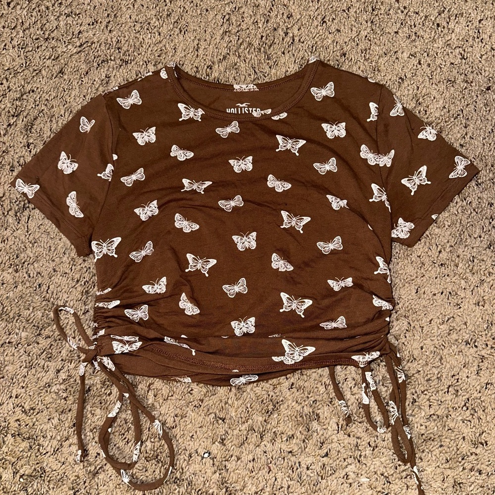 Hollister Brown Butterfly Print Crop T-Shirt